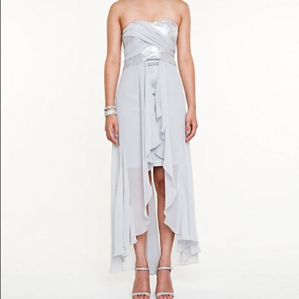 Silver sequin high low dress from le château